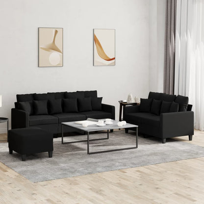 3-tlg. Sofagarnitur mit Kissen Schwarz Stoff