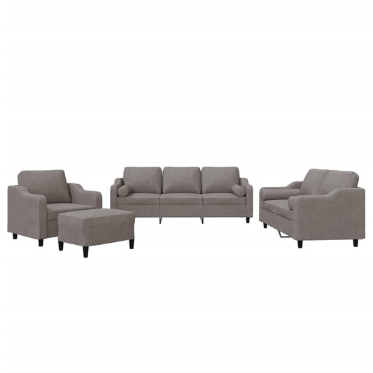 4-tlg. Sofagarnitur mit Kissen Taupe Stoff