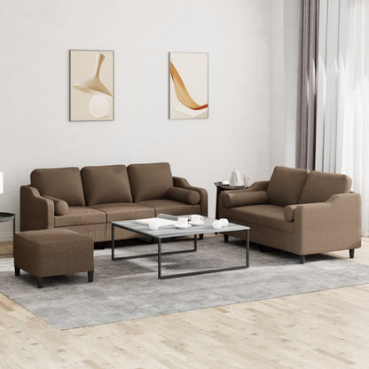 3-tlg. Sofagarnitur mit Kissen Braun Stoff