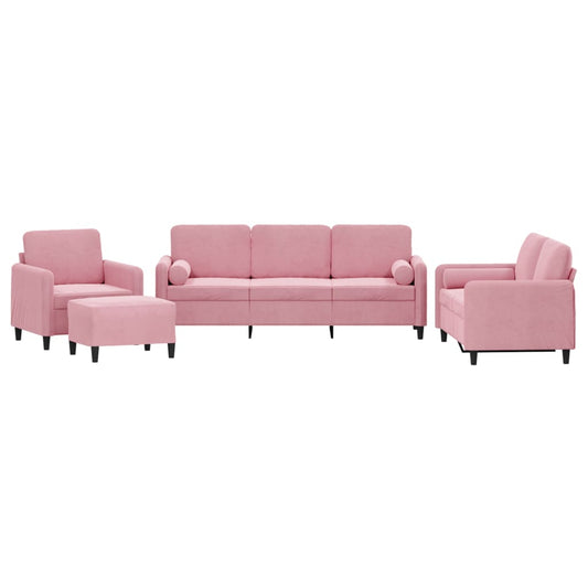 4-tlg. Sofagarnitur mit Kissen Rosa Samt