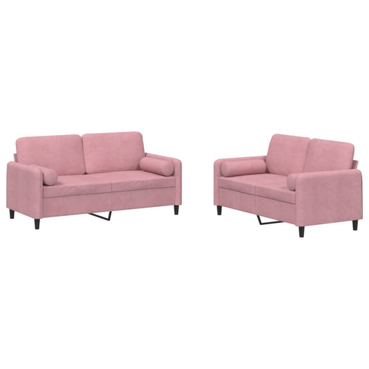 2-tlg. Sofagarnitur mit Kissen Rosa Samt