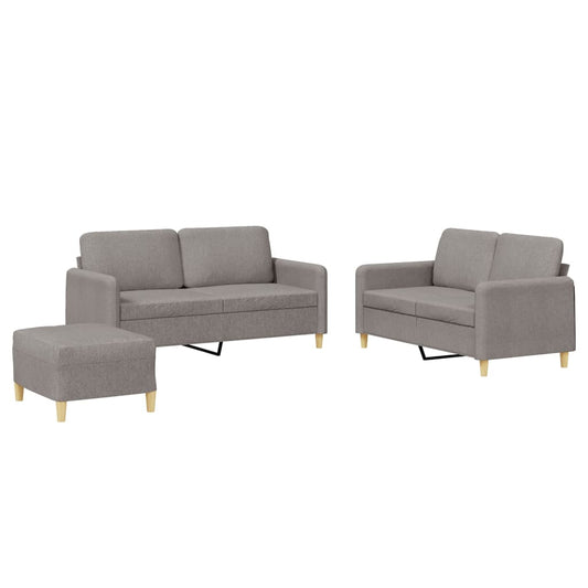 3-tlg. Sofagarnitur mit Kissen Taupe Stoff