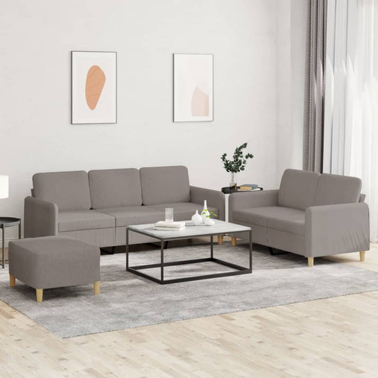 3-tlg. Sofagarnitur mit Kissen Taupe Stoff