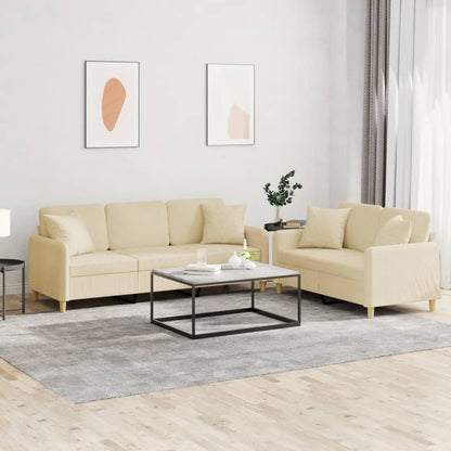 2-tlg. Sofagarnitur mit Kissen Creme Stoff