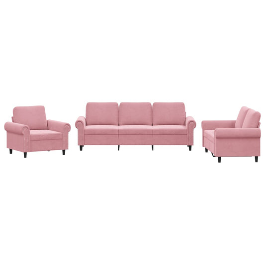 3-tlg. Sofagarnitur mit Kissen Rosa Samt