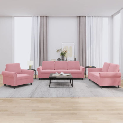 3-tlg. Sofagarnitur mit Kissen Rosa Samt