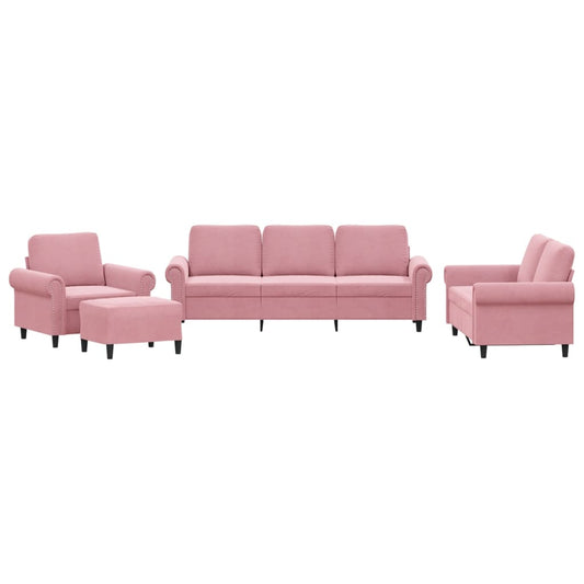 4-tlg. Sofagarnitur mit Kissen Rosa Samt
