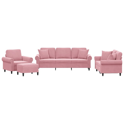 4-tlg. Sofagarnitur mit Kissen Rosa Samt