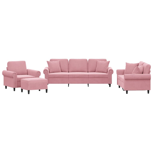 4-tlg. Sofagarnitur mit Kissen Rosa Samt