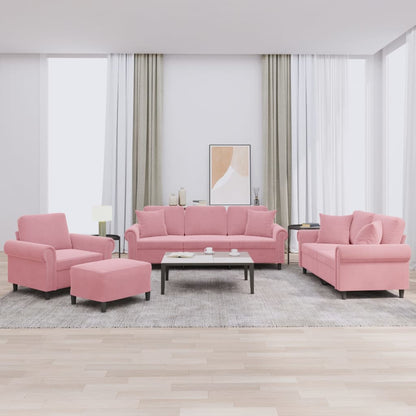 4-tlg. Sofagarnitur mit Kissen Rosa Samt