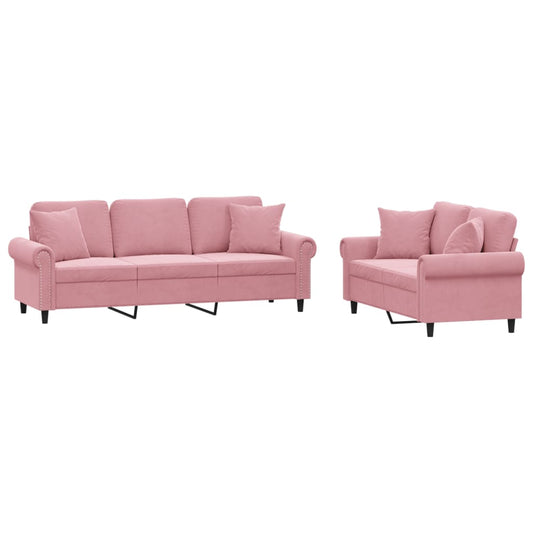 2-tlg. Sofagarnitur mit Kissen Rosa Samt