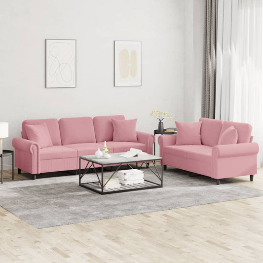 2-tlg. Sofagarnitur mit Kissen Rosa Samt