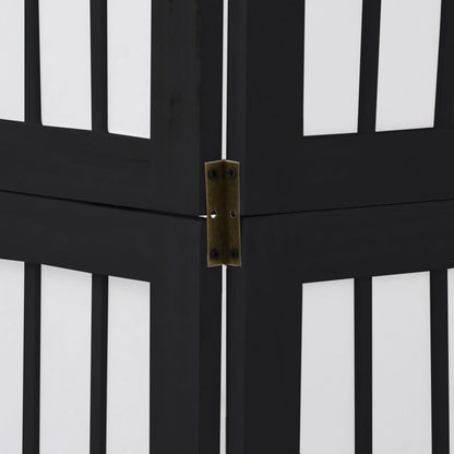 3-tlg. Paravent Schwarz Massivholz Paulownia