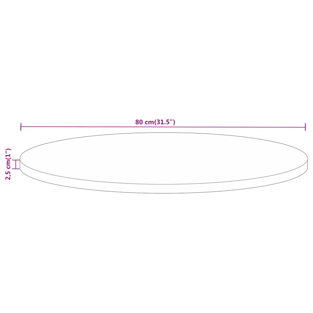 Tischplatte Ø 80x2,5 cm Rund Massivholz Mango