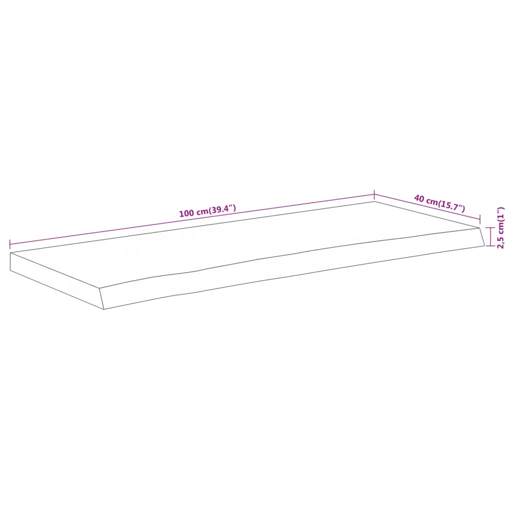 Tischplatte 100x40x2,5cm Rechteckig Massivholz Akazie Baumkante