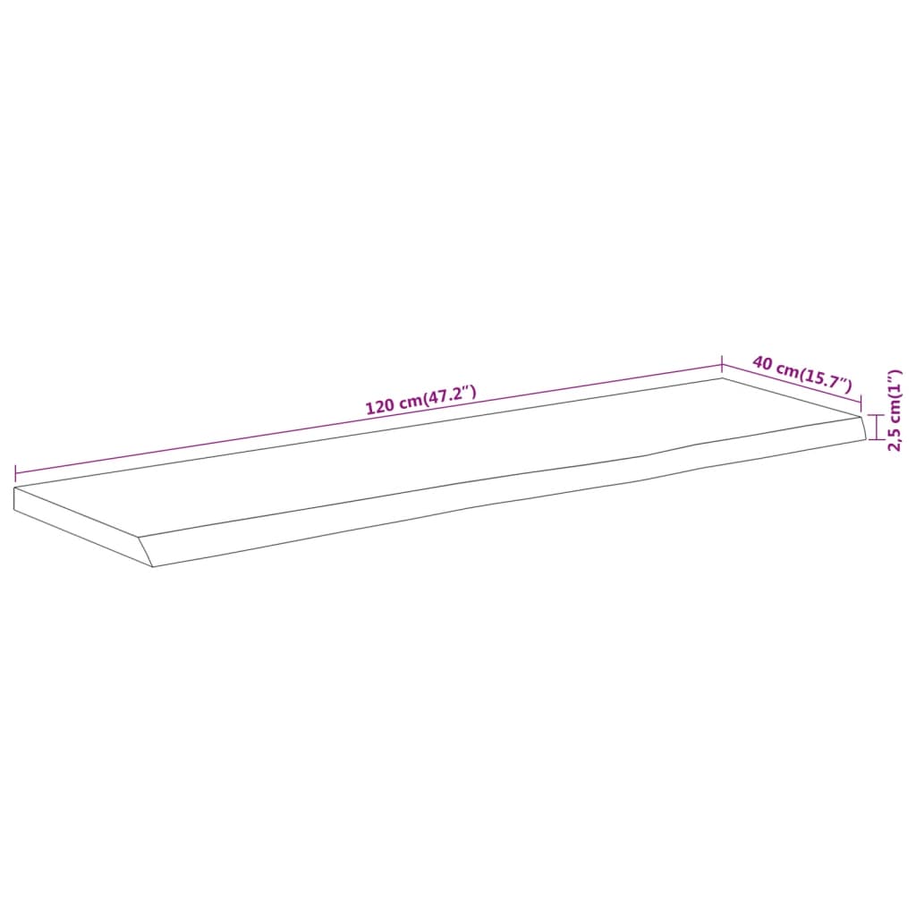 Tischplatte 120x40x2,5cm Rechteckig Massivholz Akazie Baumkante