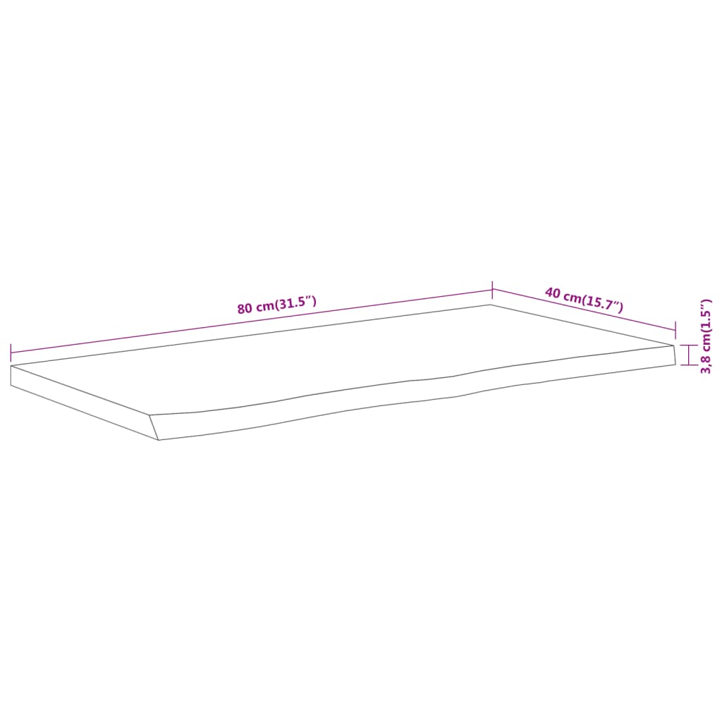 Tischplatte 80x40x3,8 cm Rechteckig Massivholz Akazie Baumkante