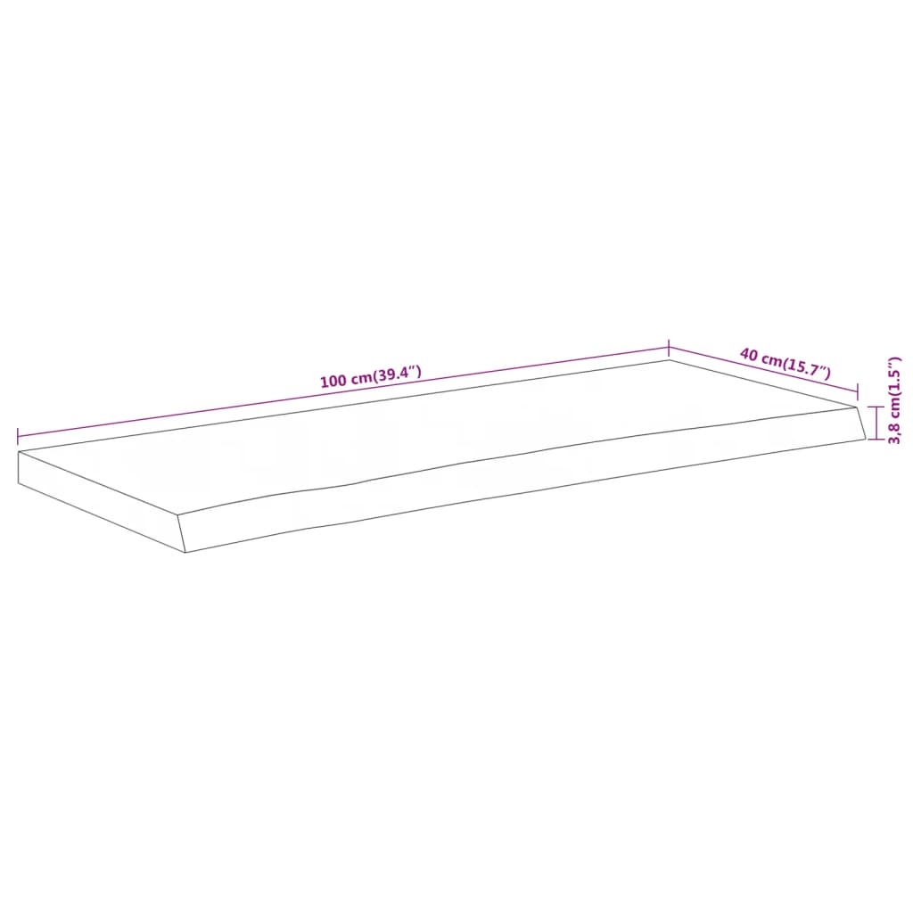 Tischplatte 100x40x3,8cm Rechteckig Massivholz Akazie Baumkante