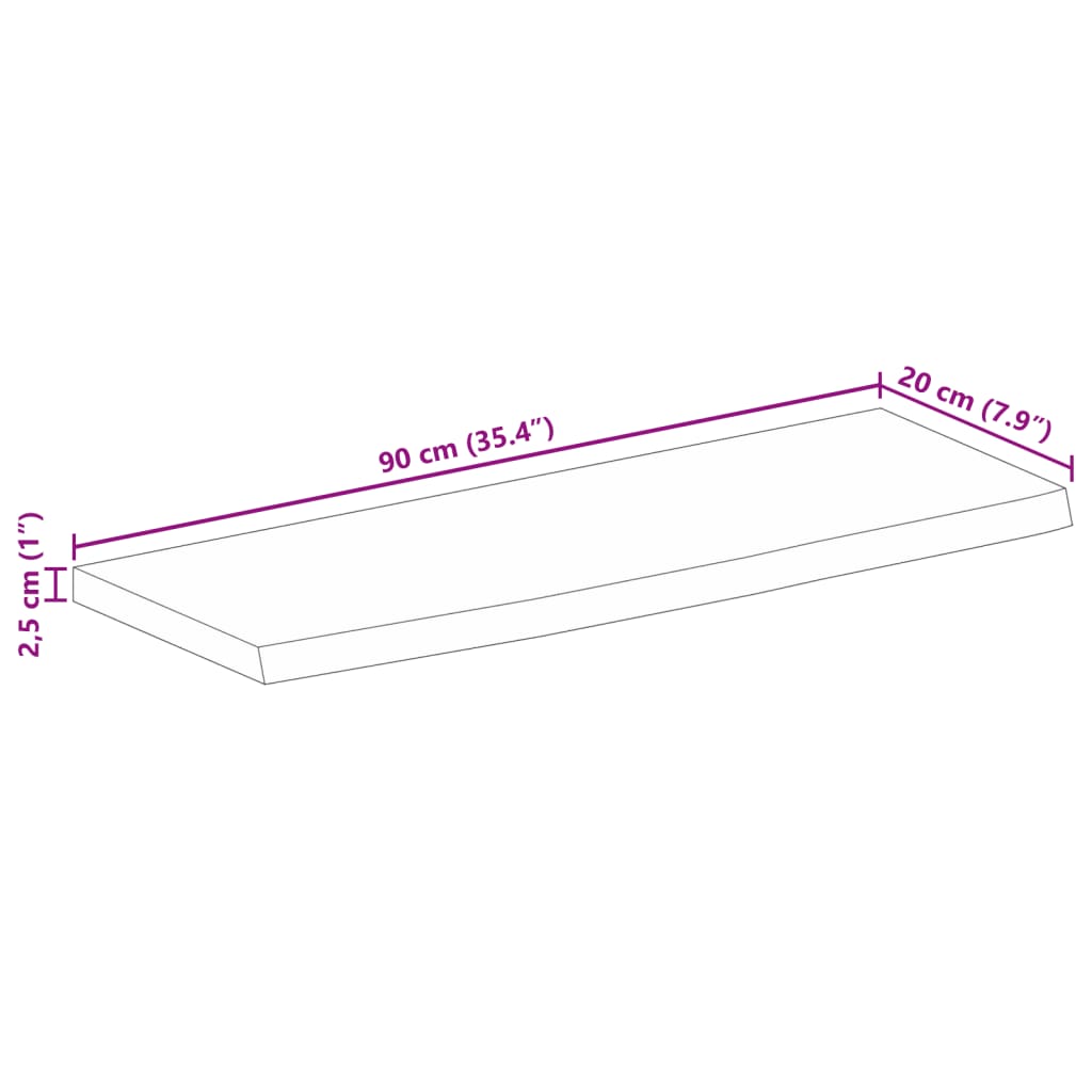 Tischplatte mit Baumkante 90x20x2,5 cm Massivholz Mango