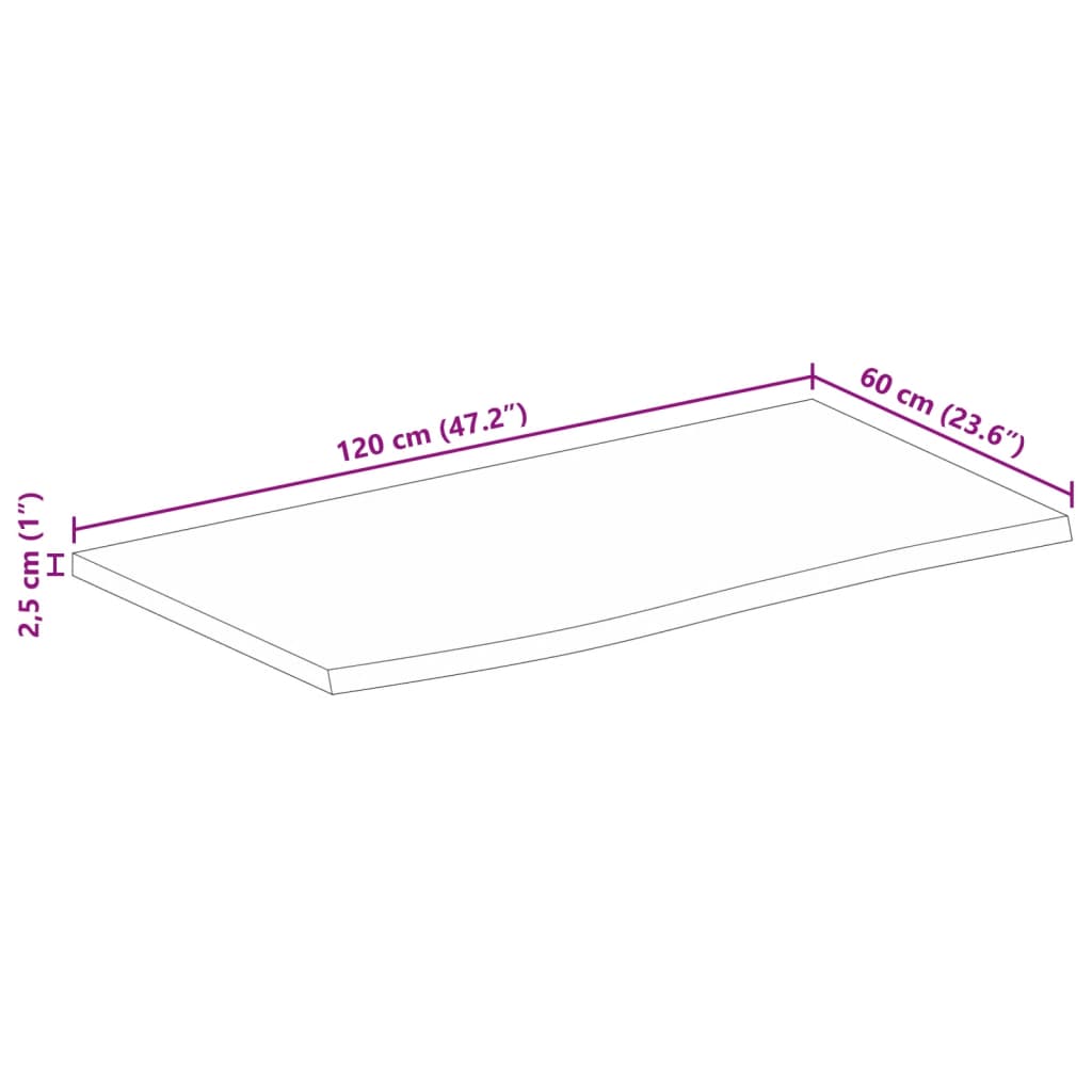 Tischplatte mit Baumkante 120x60x2,5 cm Massivholz Mango