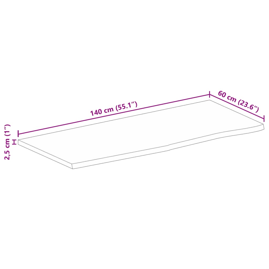 Tischplatte mit Baumkante 140x60x2,5 cm Massivholz Mango