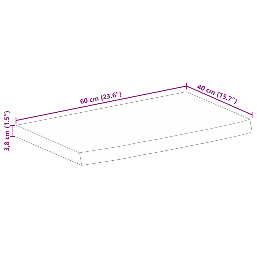 Tischplatte mit Baumkante 60x40x3,8 cm Massivholz Mango