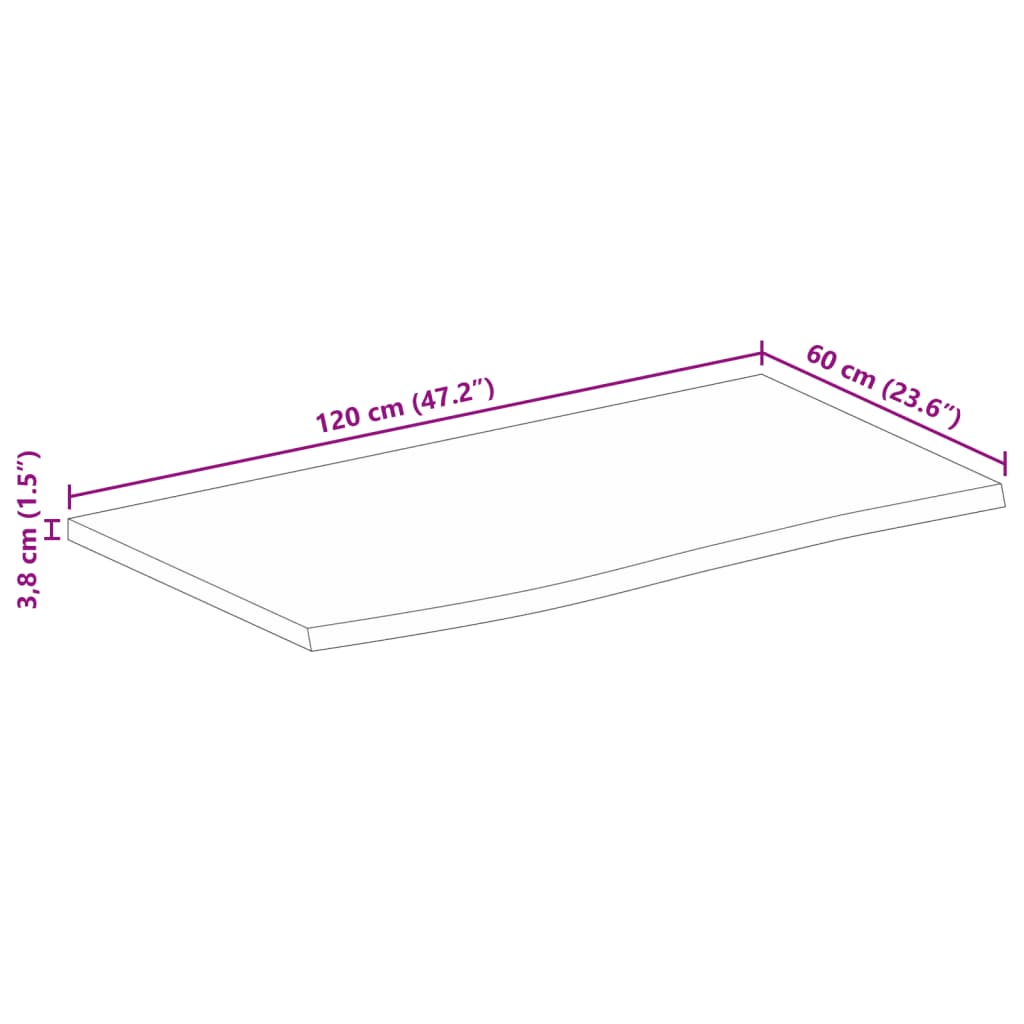 Tischplatte mit Baumkante 120x60x3,8 cm Massivholz Mango