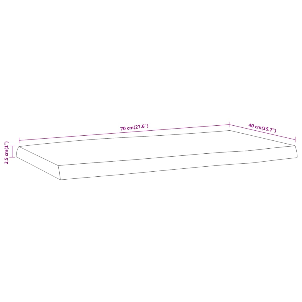 Tischplatte 70x40x2,5 cm Rechteckig Massivholz Akazie Baumkante