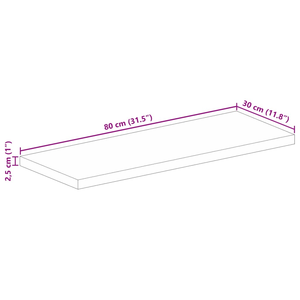 Tischplatte 80x30x2,5 cm Rechteckig Altholz Massiv