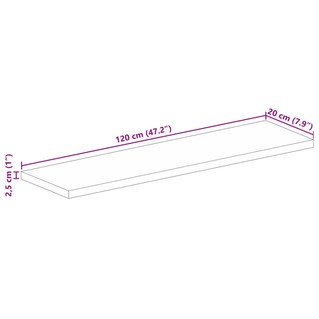 Tischplatte 120x20x2,5 cm Rechteckig Raues Massivholz Mango