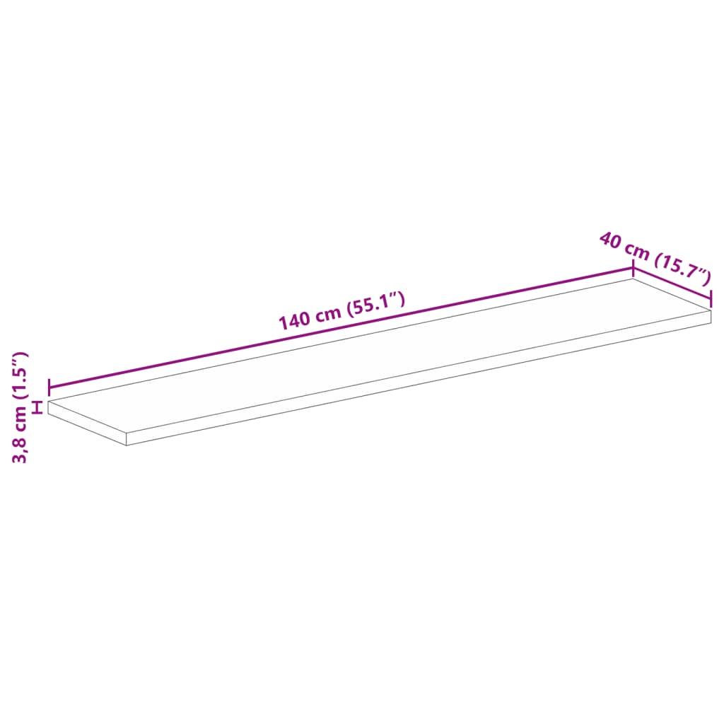 Tischplatte 140x40x3,8 cm Rechteckig Raues Massivholz Mango