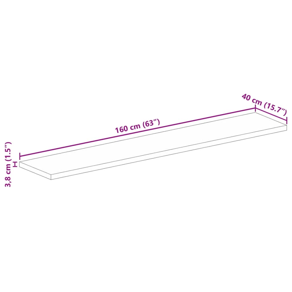 Tischplatte 160x40x3,8 cm Rechteckig Raues Massivholz Mango