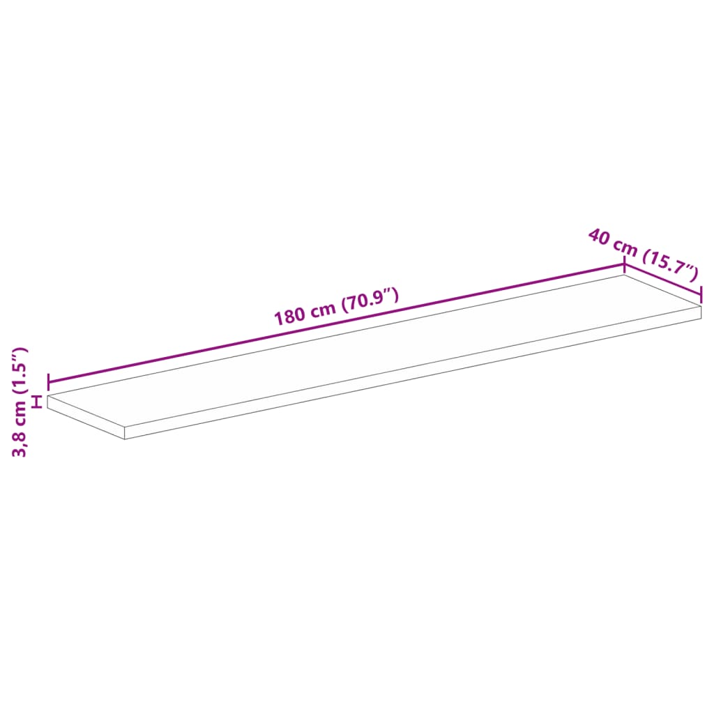 Tischplatte 180x40x3,8 cm Rechteckig Raues Massivholz Mango