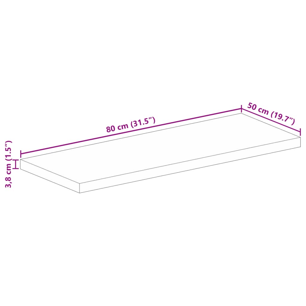 Tischplatte 80x50x3,8 cm Rechteckig Raues Massivholz Mango