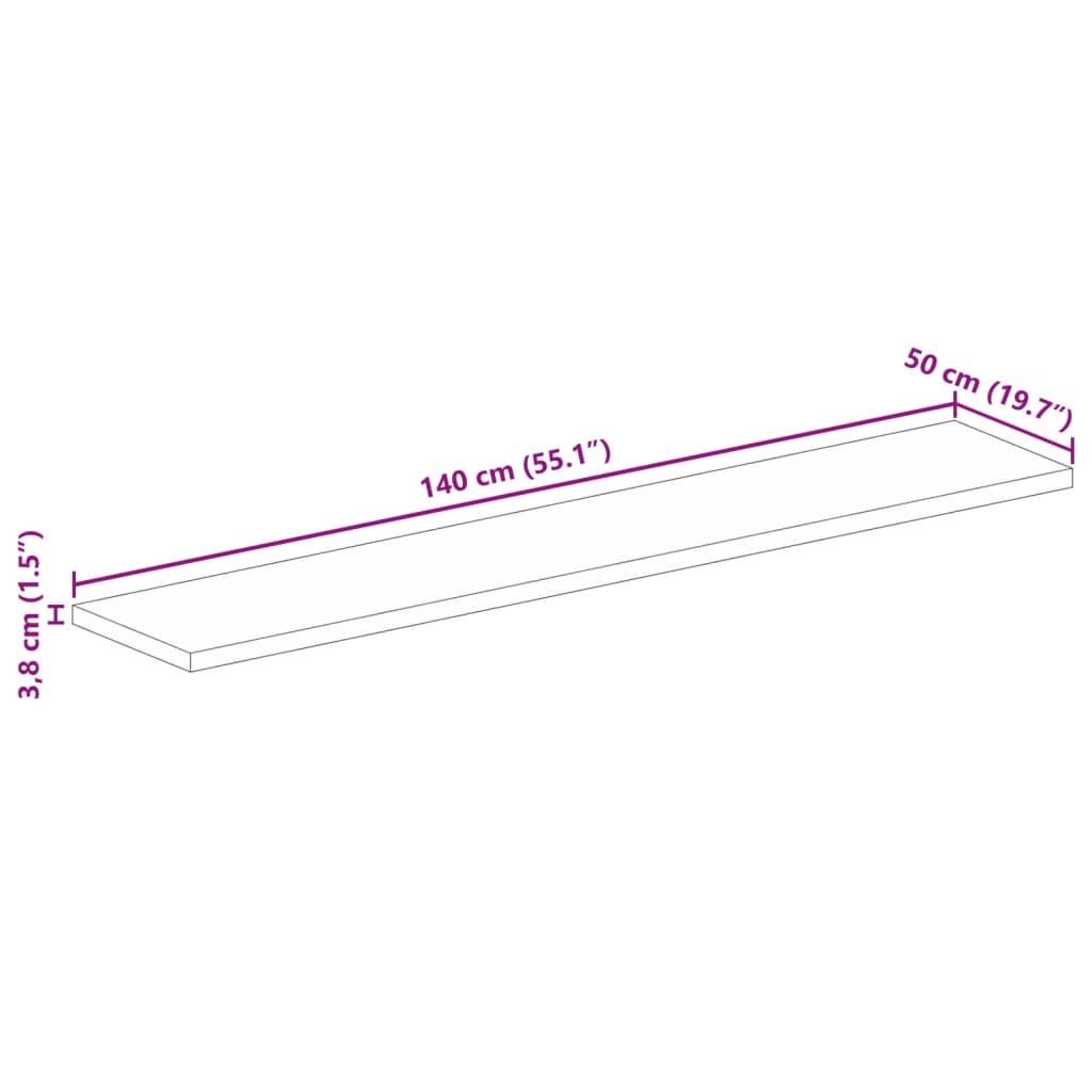 Tischplatte 140x50x3,8 cm Rechteckig Raues Massivholz Mango