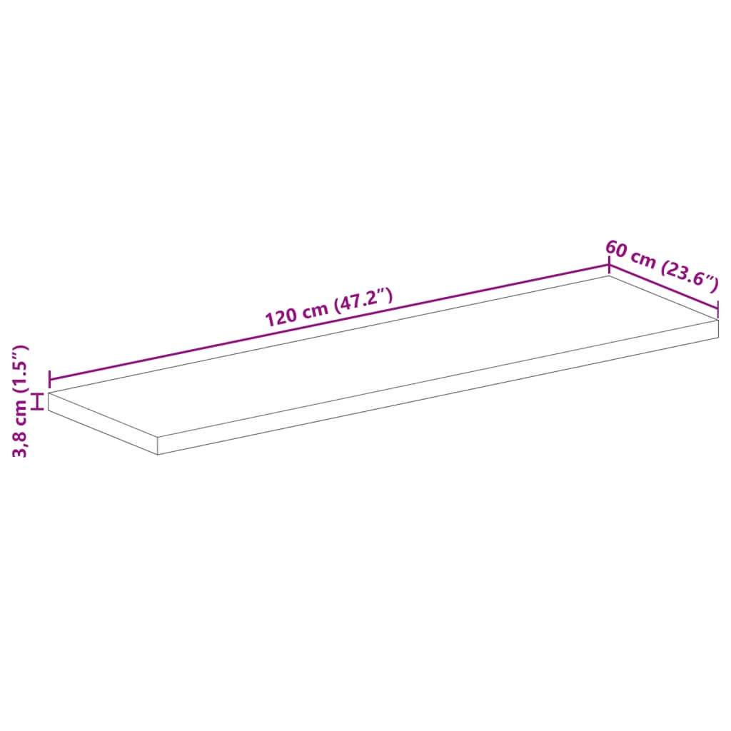 Tischplatte 120x60x3,8 cm Rechteckig Raues Massivholz Mango