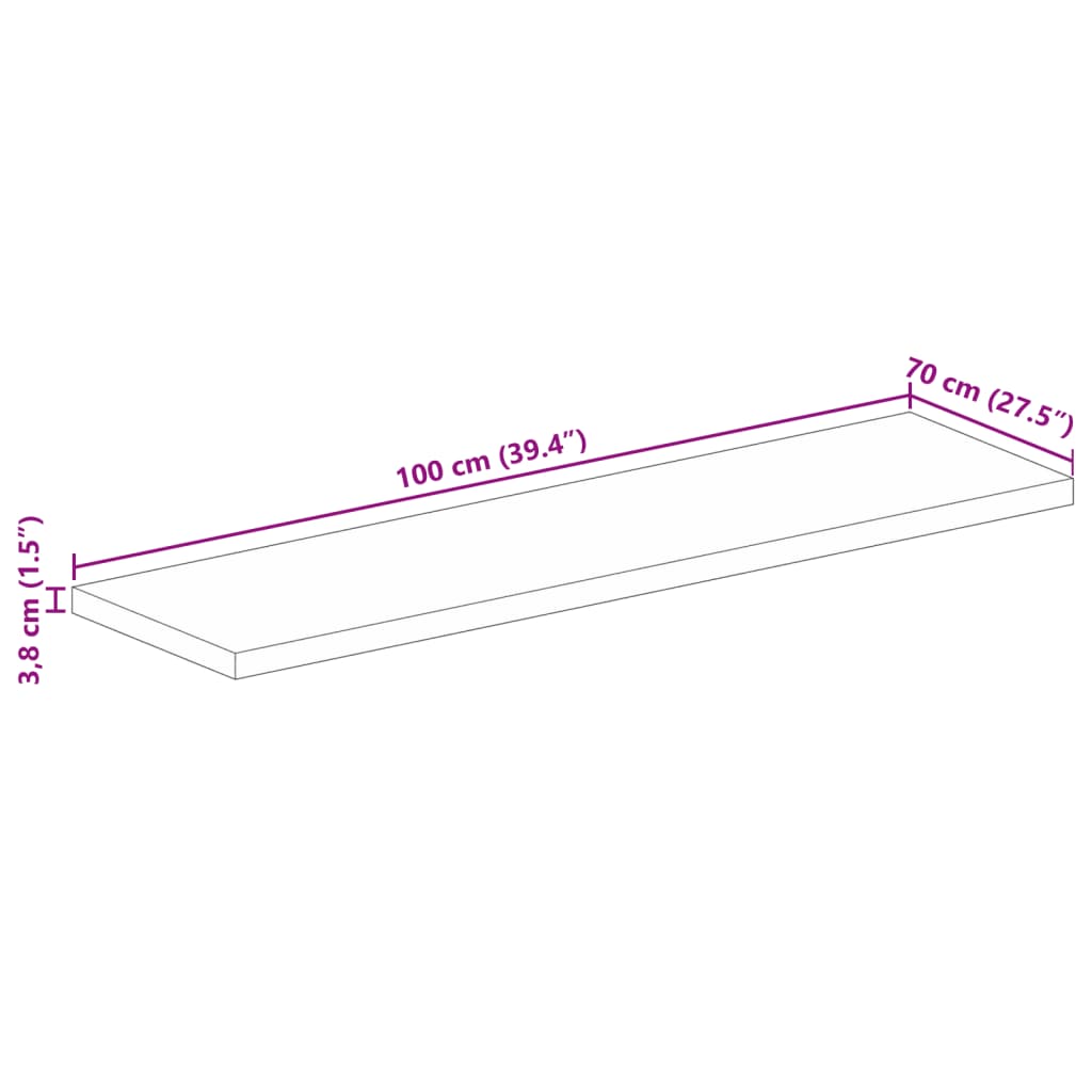 Tischplatte 100x70x3,8 cm Rechteckig Raues Massivholz Mango