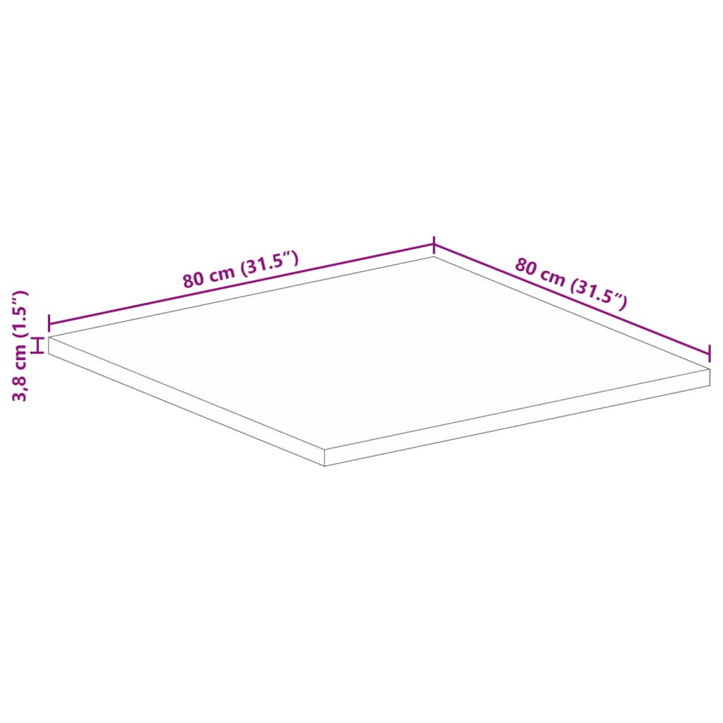 Tischplatte 80x80x3,8 cm Quadratisch Raues Massivholz Mango