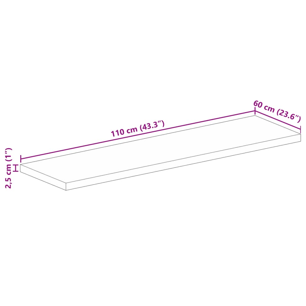 Tischplatte 110x60x2,5 cm Rechteckig Massivholz Mango