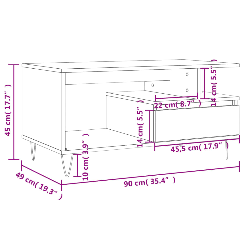 Couchtisch Sonoma-Eiche 90x49x45 cm Holzwerkstoff