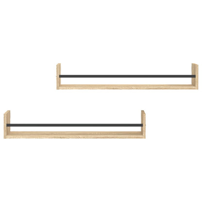 Wandregale mit Stangen 2 Stk. Sonoma-Eiche 80x16x14 cm