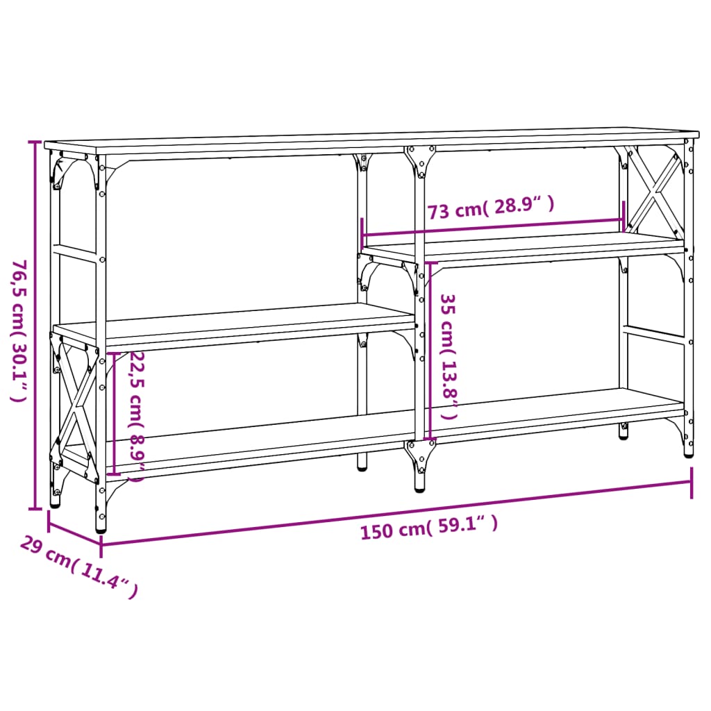 Konsolentisch Grau Sonoma 150x29x76,5 cm Holzwerkstoff