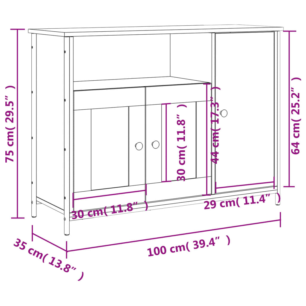 Sideboard Sonoma-Eiche 100x35x75 cm Holzwerkstoff