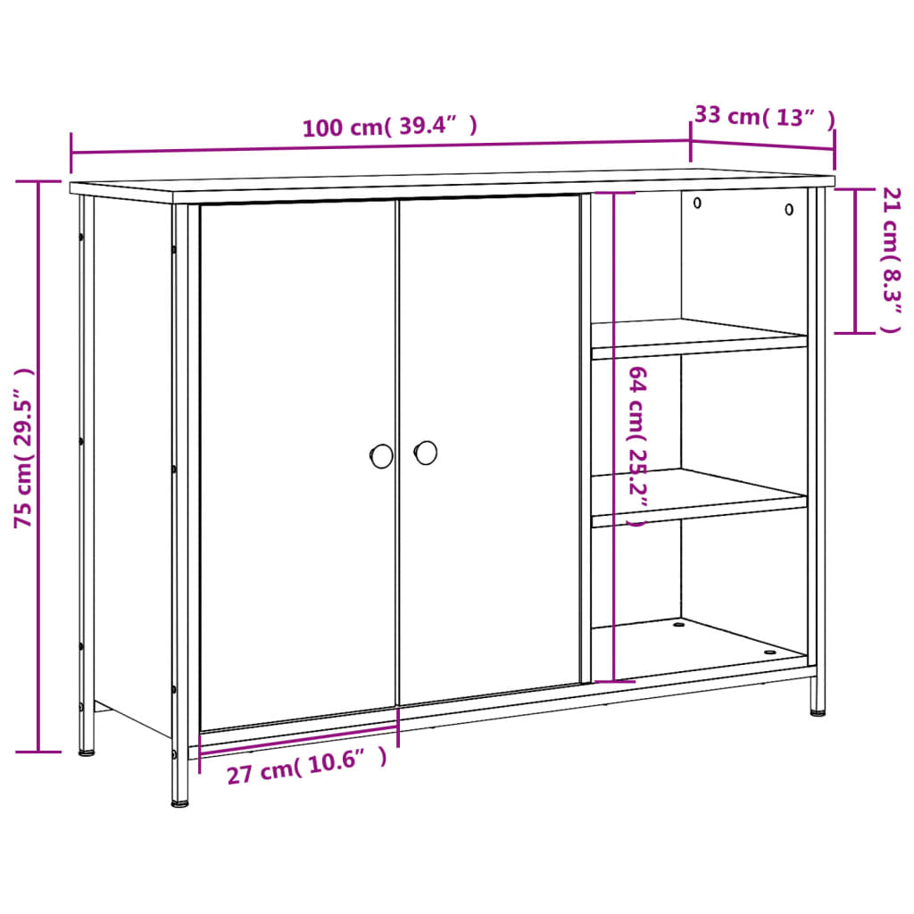 Sideboard Grau Sonoma 100x33x75 cm Holzwerkstoff