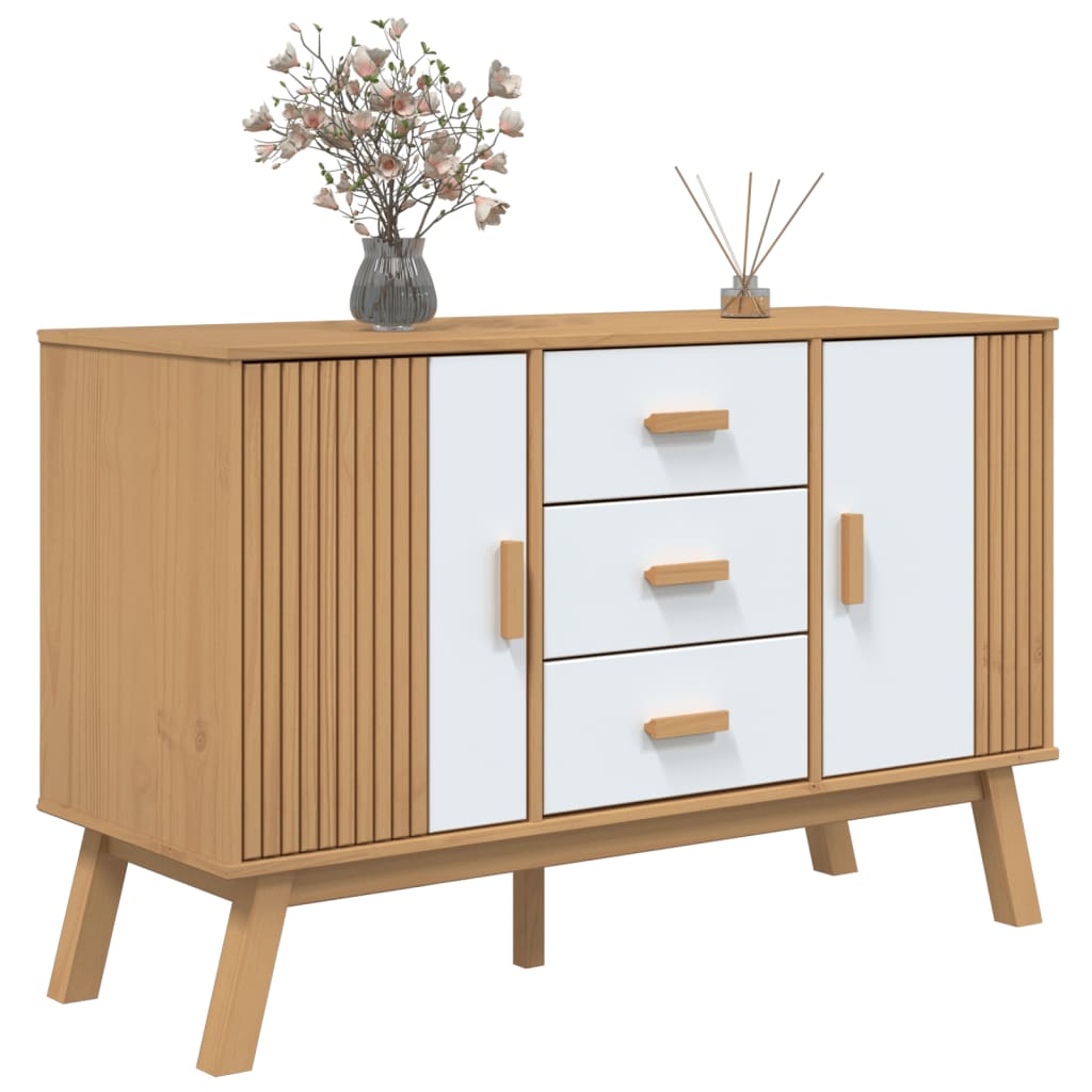 Sideboard OLDEN Weiß und Braun 114x43x73,5 cm Massivholz Kiefer