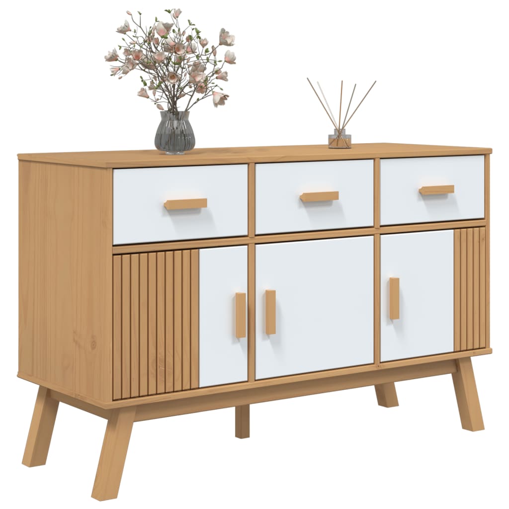 Sideboard OLDEN Weiß und Braun 114x43x73,5 cm Massivholz Kiefer