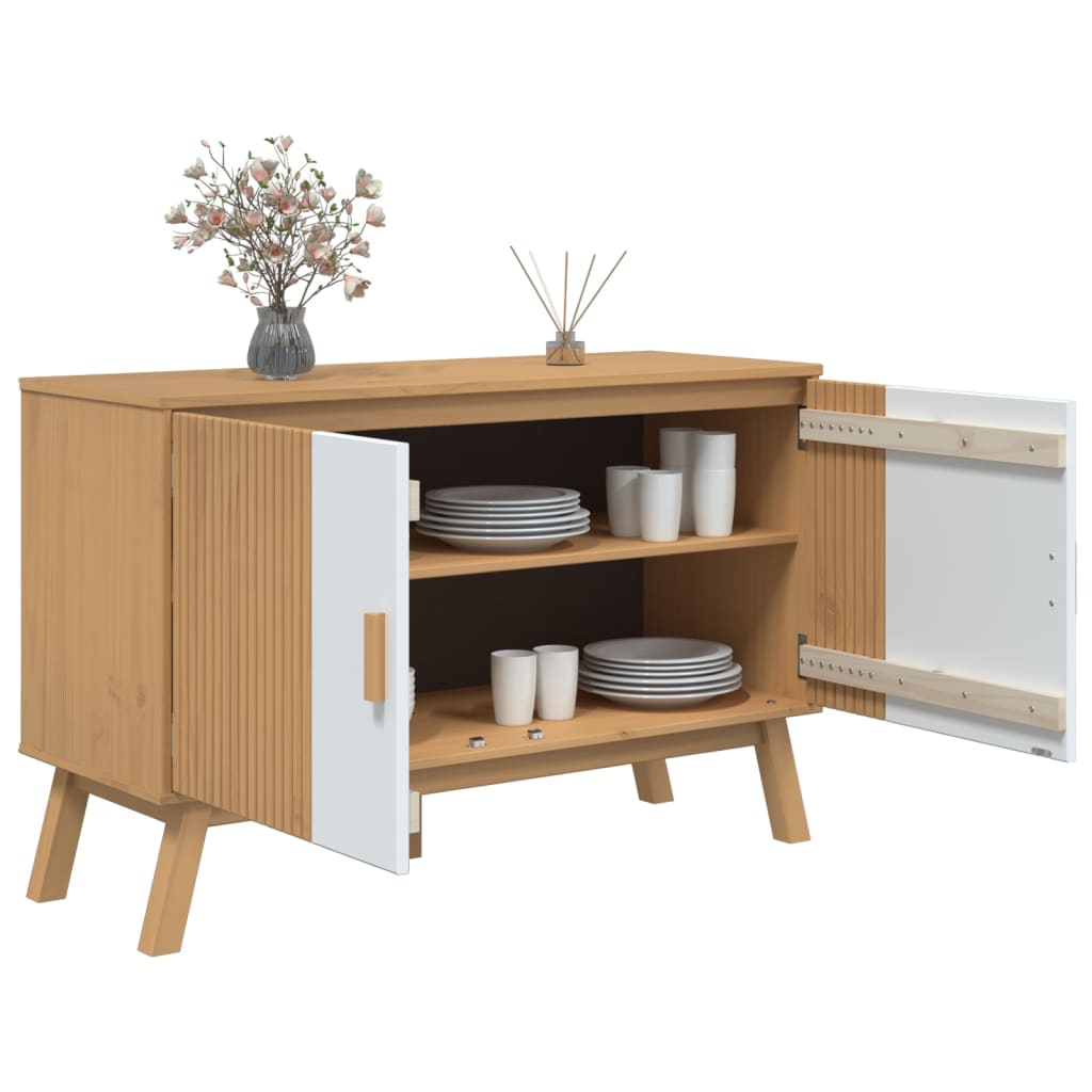 Sideboard OLDEN Weiß und Braun 114x43x73,5 cm Massivholz Kiefer