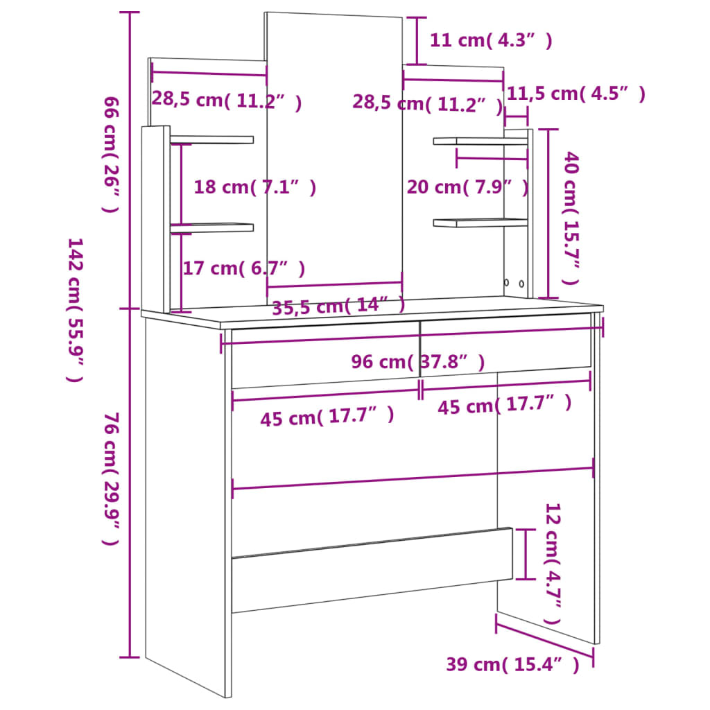 Schminktisch mit Spiegel Sonoma-Eiche 96x39x142 cm