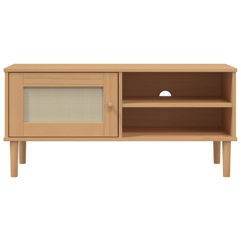 TV-Schrank SENJA Rattan-Optik Braun 106x40x49 cm Kiefernholz