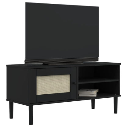 TV-Schrank SENJA Rattan-Optik Schwarz 106x40x49 cm Kiefernholz